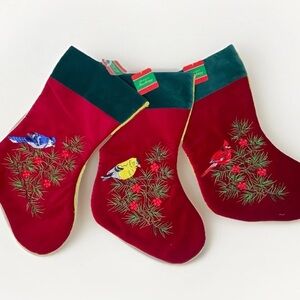 Vtg 1998 Dayton Hudson Christmas Velvet Stockings Cardinal Blue Yellow Birds Set